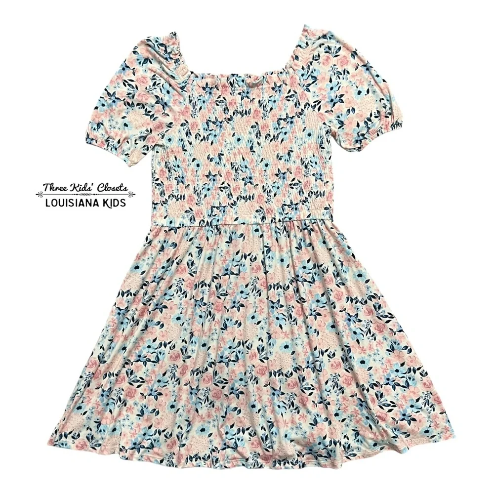 BCBG Girls L (14/16) Pink and Blue Floral Print Twirl Dress